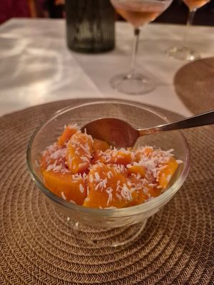 Nachtisch Papaya vegan at Restaurante Amaltea in Cordoba