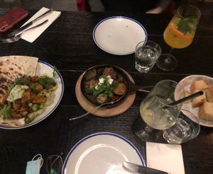 vegan shawarma, vegan shakshuka, vegan drinks, vegan amouse-bouche ~  at Grand Café Lochergut in Zurich