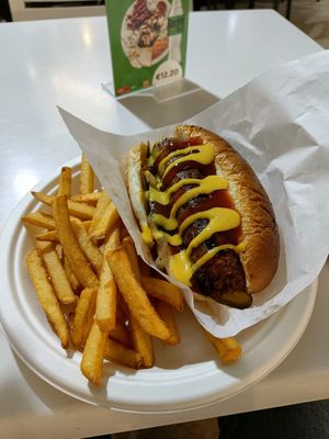 Hotdog, which came accompanied with fries at Falafel Street in Valletta