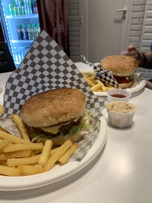 Beyond Meat burger with chips & hummus at Falafel Street in Valletta