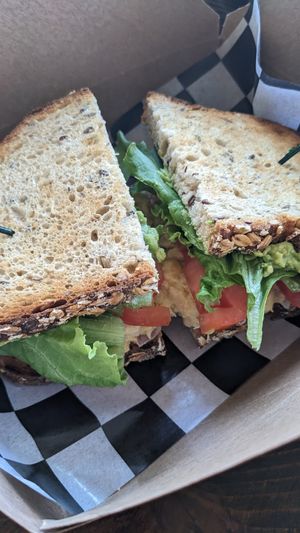 Chickpea salad sandwich with avocado at Root in Newport