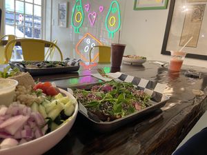 Greek bowl and avocado toastt  at Root in Newport