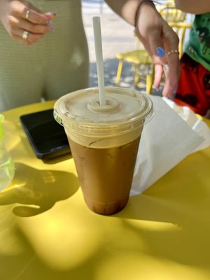 Salted caramel oat latte  at Root in Newport