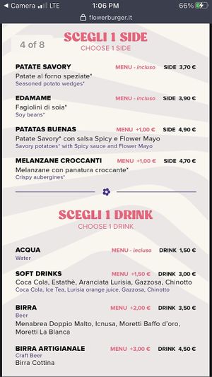 English Menu  at Flower Burger in Bari