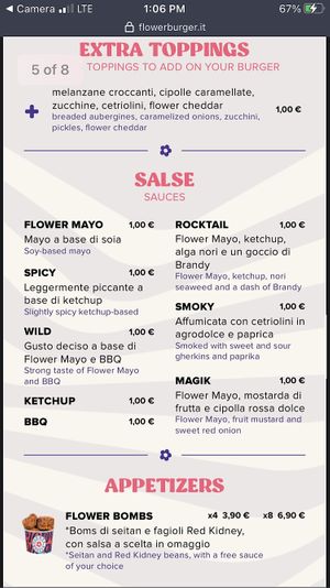 English Menu  at Flower Burger in Bari