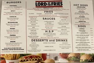 menu  at Lord of the Fries in Wellington