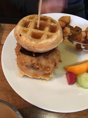 Vegan chick’n and waffles at Nateure's Plate in Peterborough