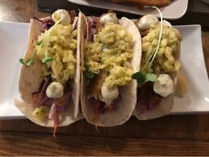 Fish tacos with tartar and mango salsa! at Nateure's Plate in Peterborough