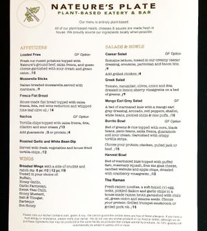 New menu! at Nateure's Plate in Peterborough