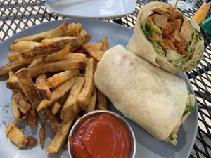 Buffalo chickun wrap at Nateure's Plate in Peterborough