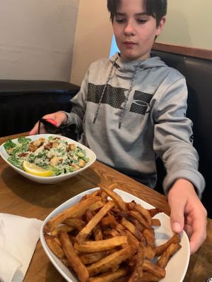 Caesar salad and fries for the picky child.  at Nateure's Plate in Peterborough