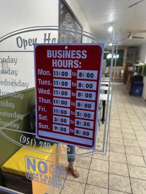 New hours  at Gentle Grill in Temecula