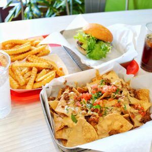 Nachos, chicken sandwich, and crinkle cut fries at Gentle Grill in Temecula