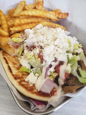 Gyro sandwich with 'feta' and fries at Gentle Grill in Temecula