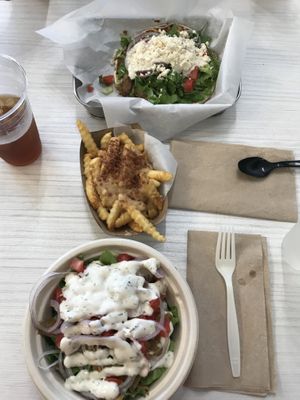 Gyro, poutine fries and gyro salad at Gentle Grill in Temecula