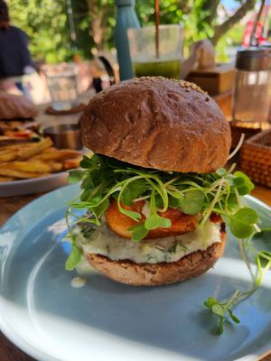 "Fish" Burger - our favourite at Nourish in Hoi An