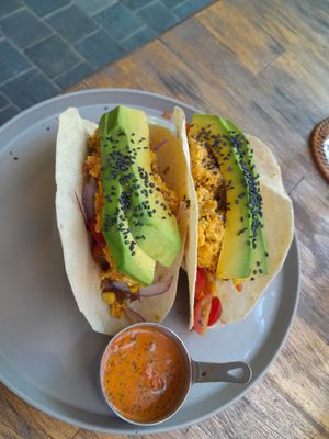 Breakfast tacos with piri piri sauce. Soooooo yummy! at Nourish in Hoi An