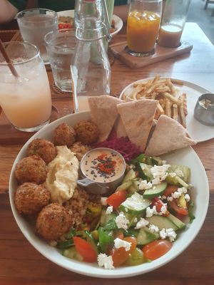 Nourish bowl, ginger beer and sweet potato fries   at Nourish in Hoi An