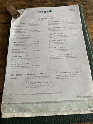 Menu  at Nourish in Hoi An