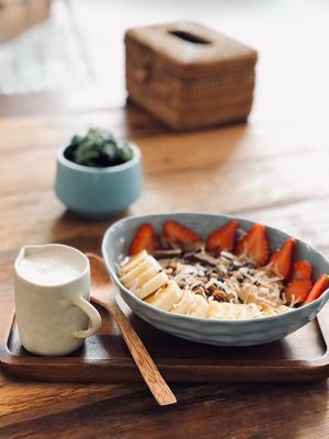 Granola with coconut milk, dark chocolate and cashew butter at Nourish in Hoi An