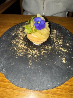 Sweet potato soy milk and pastry (vegan)  at Longing House Restaurant in Nagano