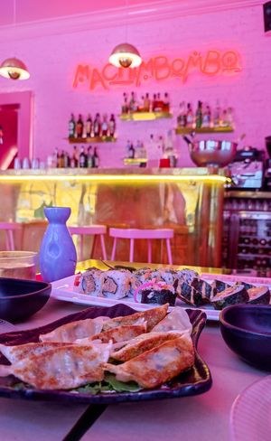 Tasty sushi at the bar other side of the street! at Legumi Sushi Vegan in Lisbon