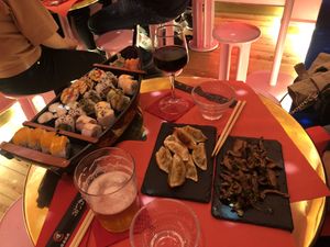 Barco de sushi 24 piezas, setas y gyozas de verduras   at Legumi Sushi Vegan in Lisbon