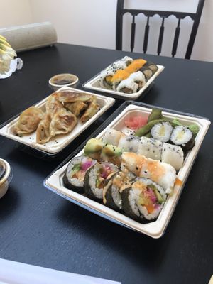 20 piece sushi combo and gyoza  at Legumi Sushi Vegan in Lisbon