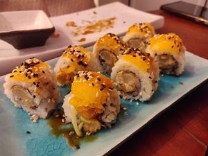 Orange maki at Legumi Sushi Vegan in Lisbon