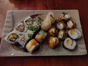 Mixed Sushi we got for free shortly before the restaurant was closing at Legumi Sushi Vegan in Lisbon