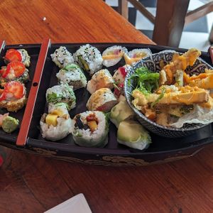 Mixed sushi, on a boat! at Legumi Sushi Vegan in Lisbon