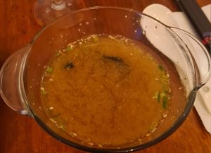 Miso soup at Legumi Sushi Vegan in Lisbon