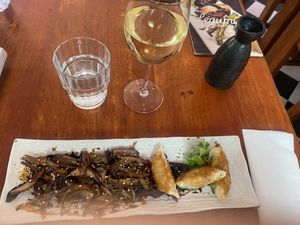 Gyoza and mushroom appetizer   at Legumi Sushi Vegan in Lisbon