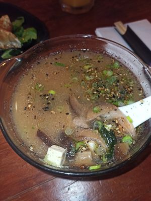 Miso soup at Legumi Sushi Vegan in Lisbon