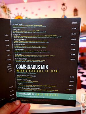 Menu at Legumi Sushi Vegan in Lisbon