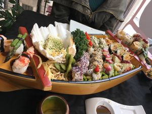 Sushi boat at Legumi Sushi Vegan in Lisbon
