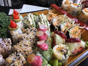 Sushi boat at Legumi Sushi Vegan in Lisbon