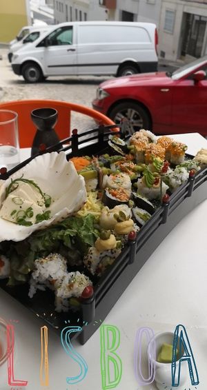 The bridge 40€ with miso soup, appetizer, special roll at Legumi Sushi Vegan in Lisbon