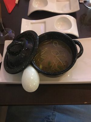 The miso soup  at Legumi Sushi Vegan in Lisbon
