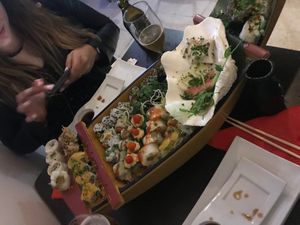 The boat with sushi  at Legumi Sushi Vegan in Lisbon
