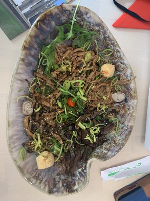 Mushroom entree at Legumi Sushi Vegan in Lisbon