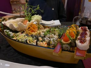 Sushi boat at Legumi Sushi Vegan in Lisbon