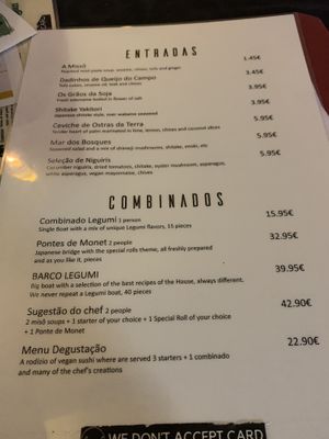 Menu 1 at Legumi Sushi Vegan in Lisbon
