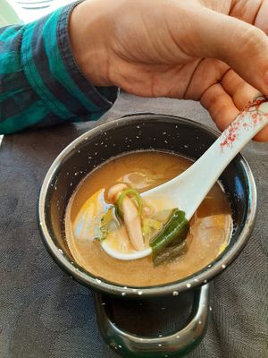 Miso soup at Legumi Sushi Vegan in Lisbon