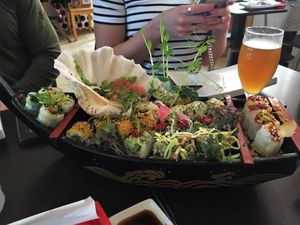 Yummy sushi boat! (about 15 euros) at Legumi Sushi Vegan in Lisbon