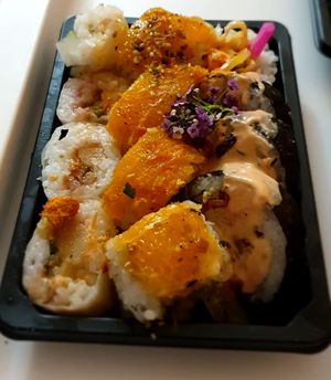 Amazing sushi, the rolls on the right were the best at Legumi Sushi Vegan in Lisbon