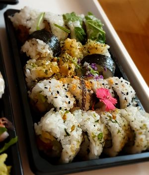 The last of the three boxes of our 40 piece order. Everything was delicious at Legumi Sushi Vegan in Lisbon