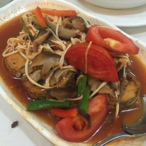 Mock fish in Thai-style spicy and sour sauce at Cute Fei in Kowloon