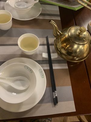 The tea set up  at Cute Fei in Kowloon