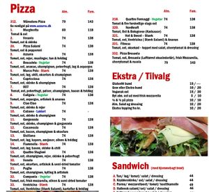 Azzura Nordkrafts Take-Away Menu

The vegan cheese is still not on the menu - so you'll have to ask for it (and remind them how much we like to see it on the menu in the future) at Azzurra Nordkraft in Aalborg